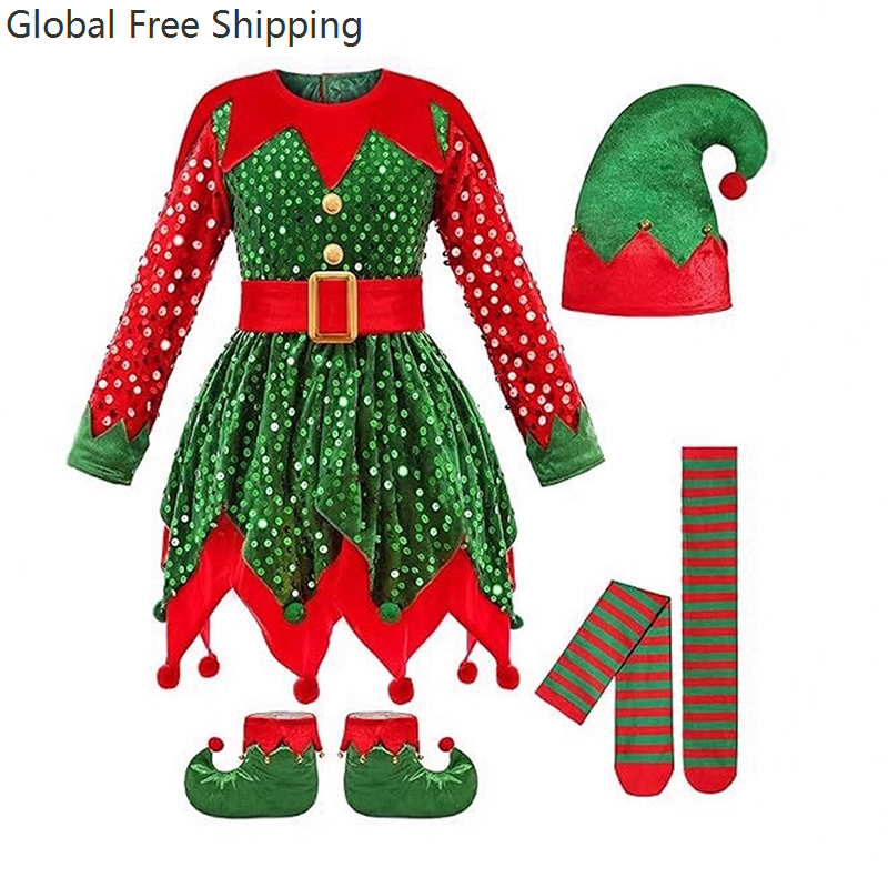 Girls Christmas Costume Set Sa - Elf Costume Christmas 评论和价格
