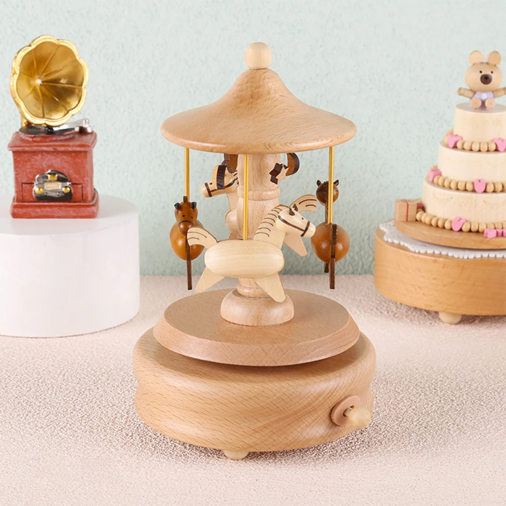 Wooden Carousel Music Box Orna - Snow Globe Musical 评论和价格