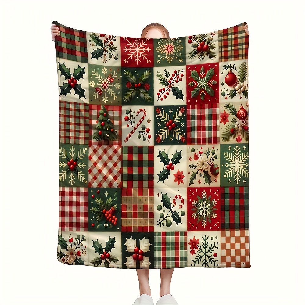 Festive Patchwork Throw Blanke - Christmas Throw Blanket 评论和价格
