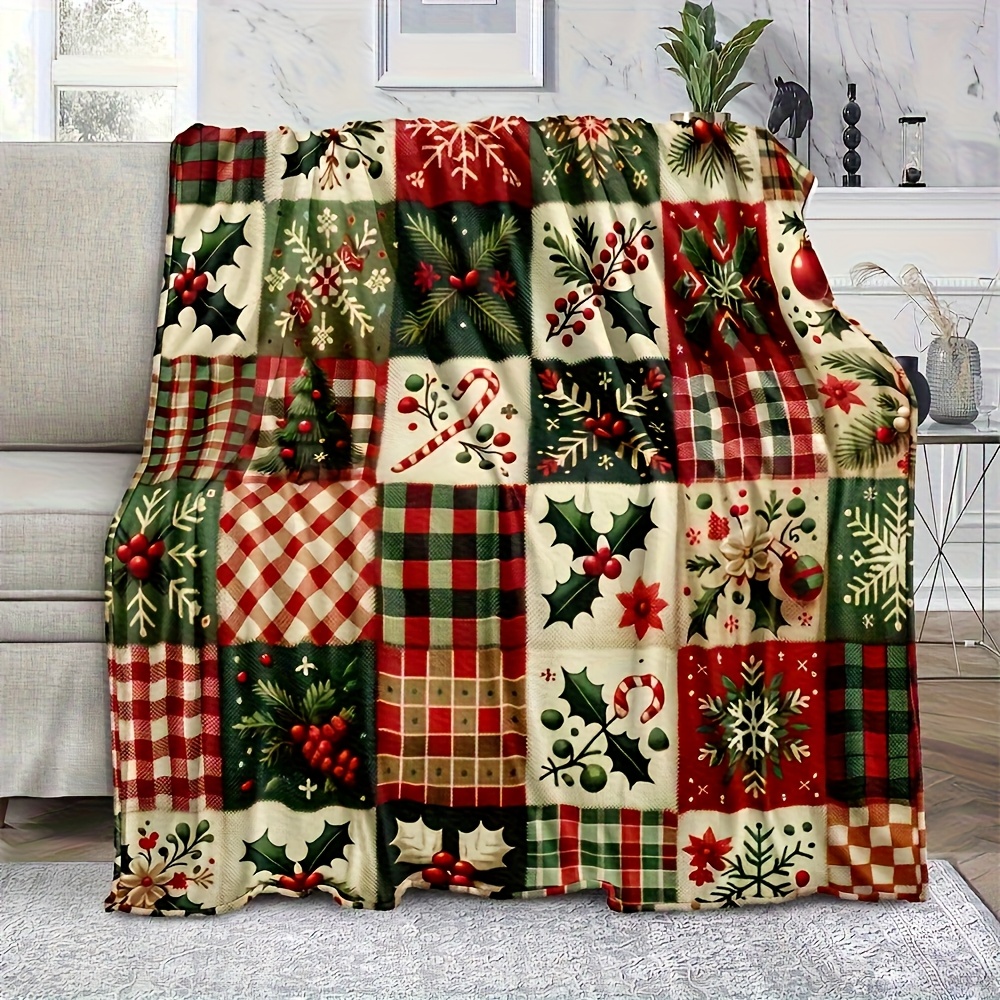 Festive Patchwork Throw Blanke - Christmas Throw Blanket 评论和价格