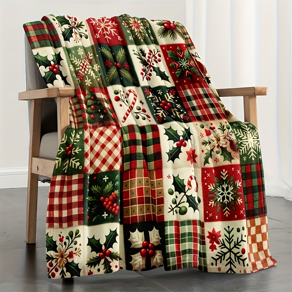 Festive Patchwork Throw Blanke - Christmas Throw Blanket 评论和价格