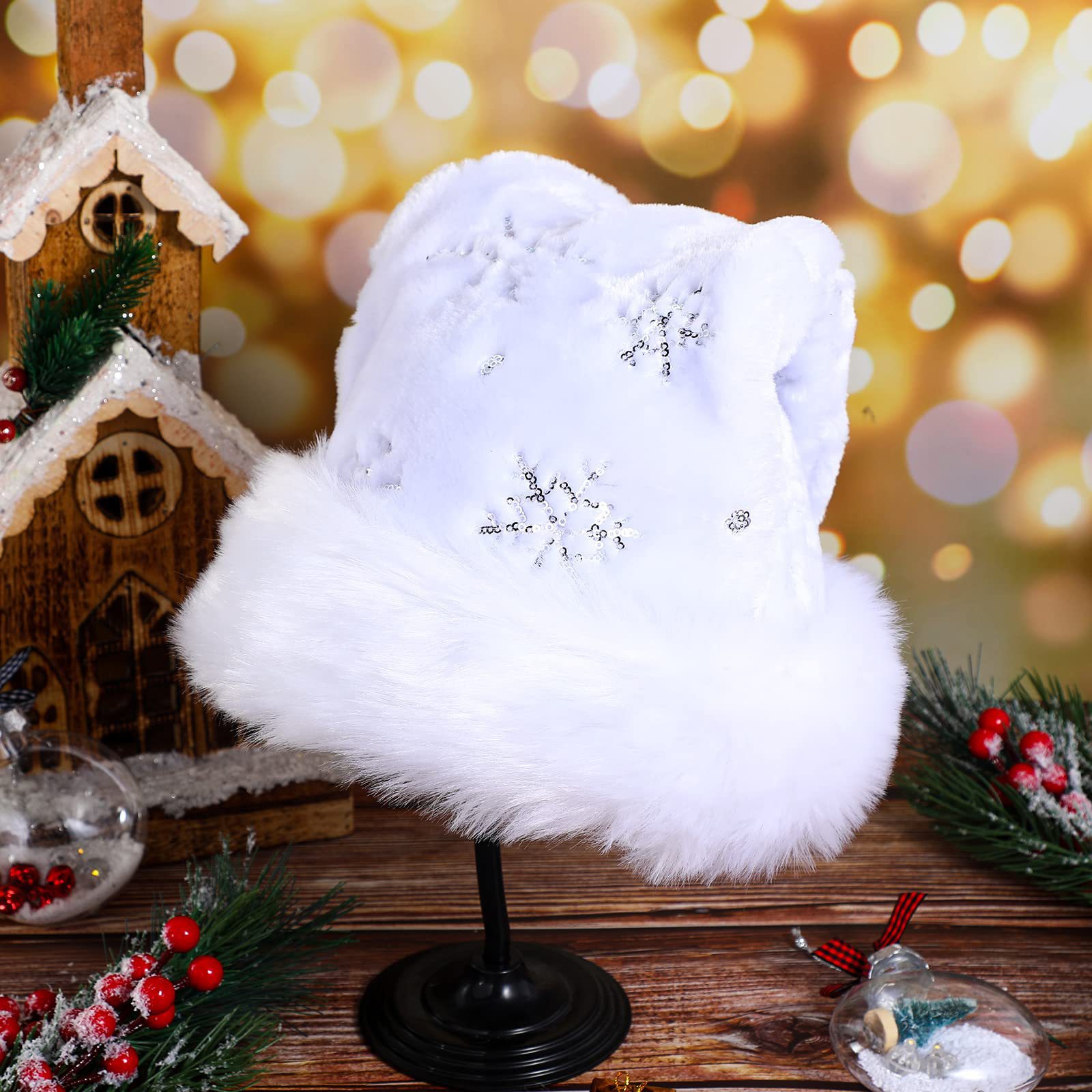 White Plush Christmas Hat Gold - Santa Hat Plush 评论和价格