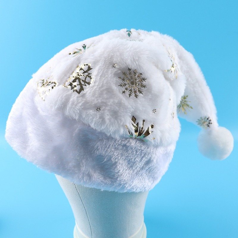 White Plush Christmas Hat Gold - Santa Hat Plush 评论和价格
