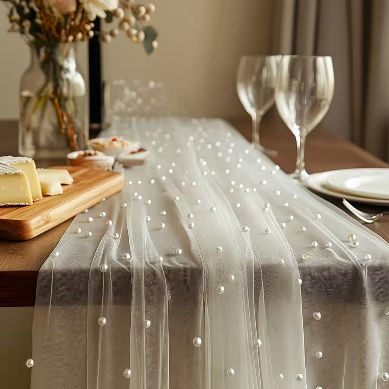 300x80cm Pearl Sheer Tulle Tab - Christmas Table Runner 评论和价格