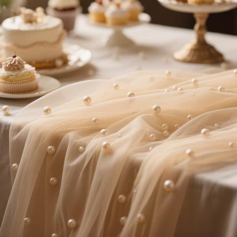 300x80cm Pearl Sheer Tulle Tab - Christmas Table Runner 评论和价格