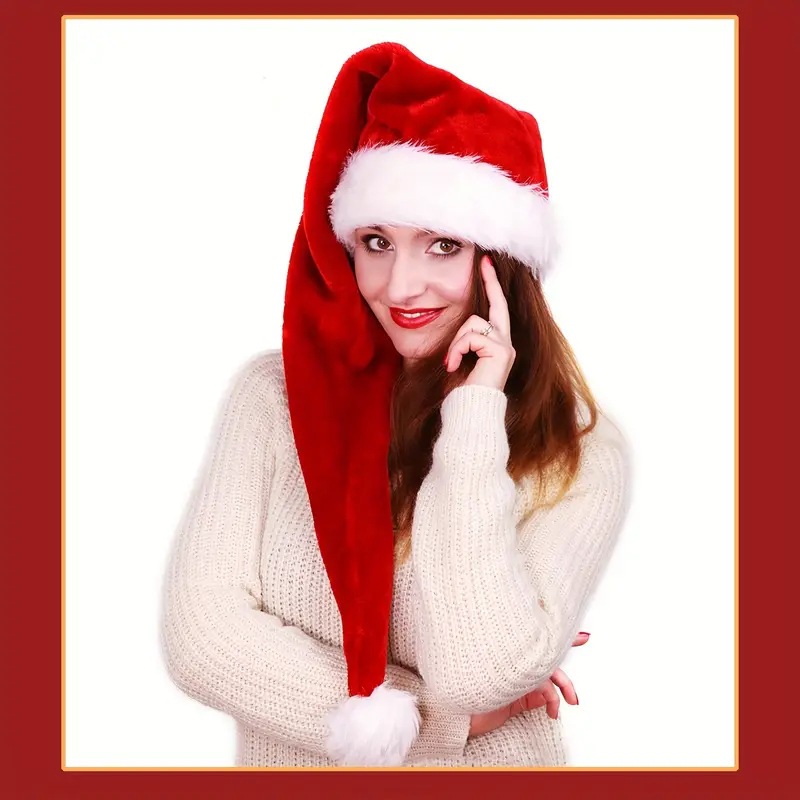 Long Plush Christmas Hat Red T - Santa Hat Plush 评论和价格