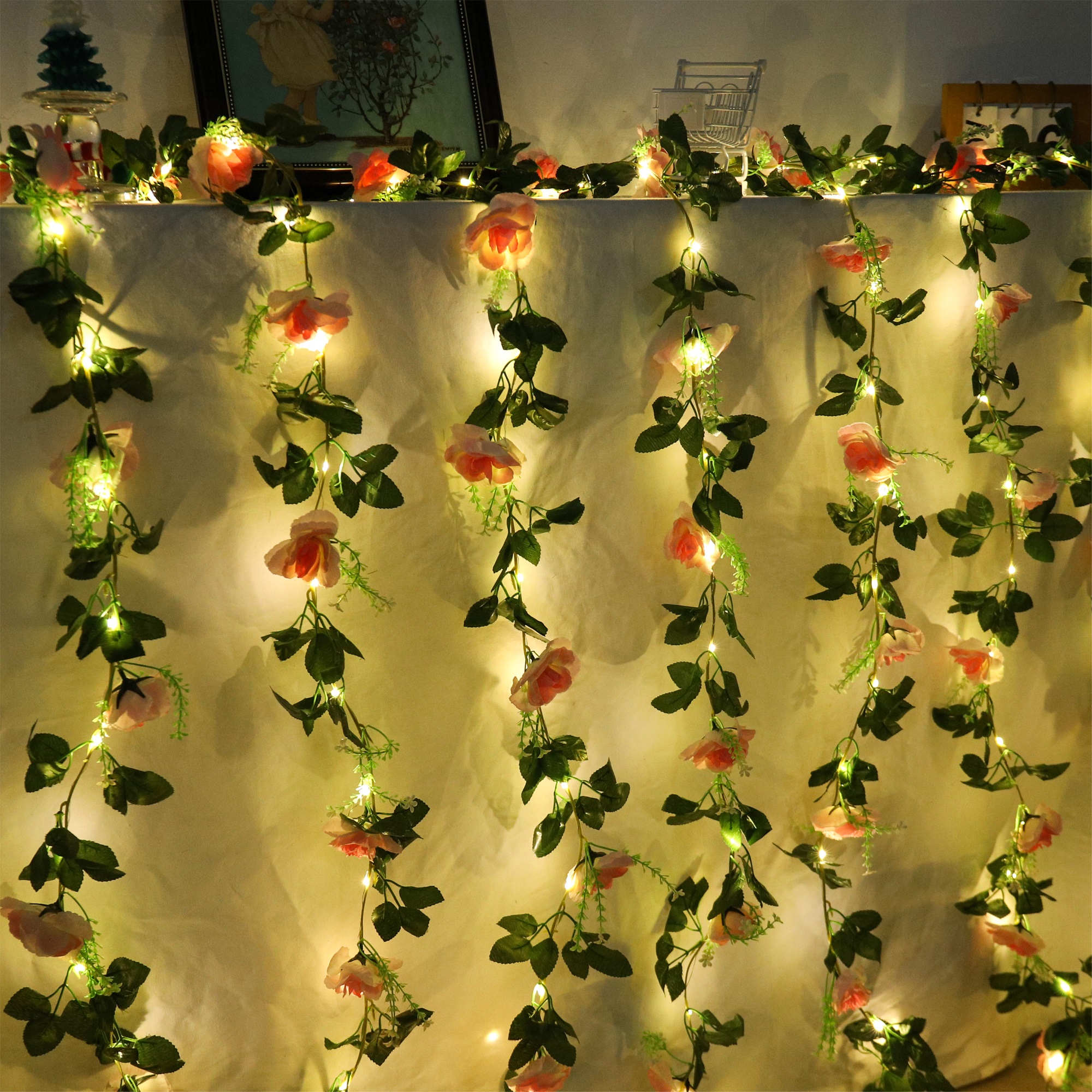 Rose LED Vine Light String Art - Christmas Wreath Fake 评论和价格