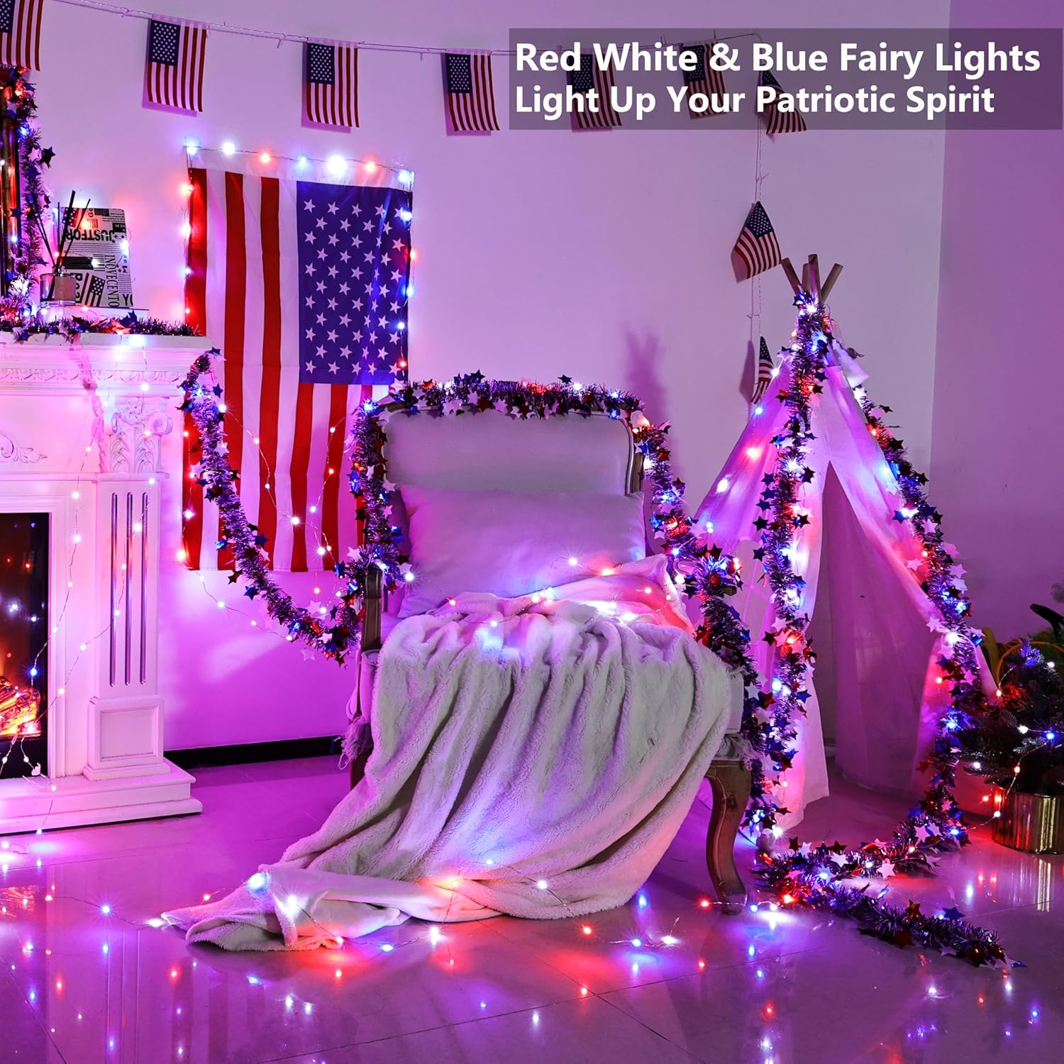 33ft 100 LED Red White Blue Fa - Led Fairy String Lights 评论和价格