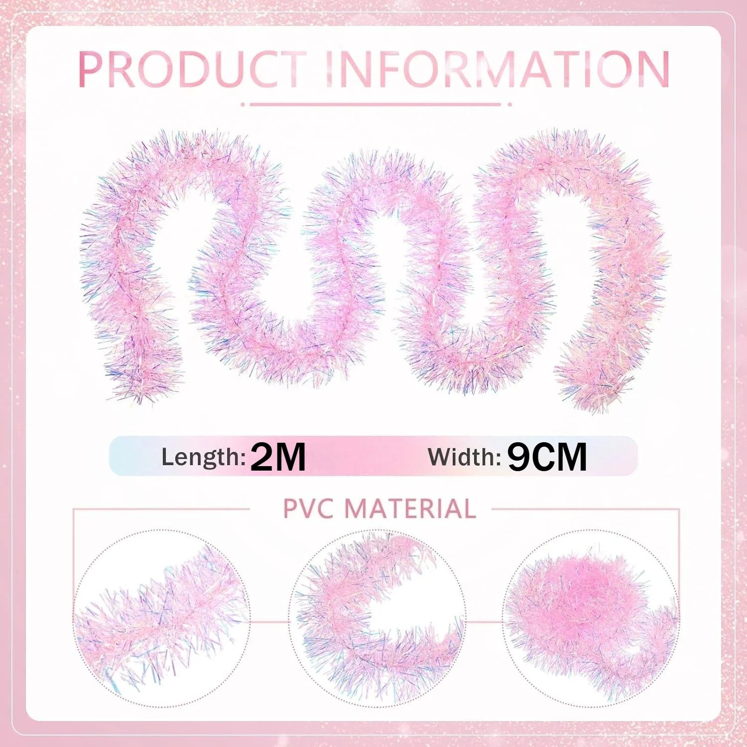 2M Pink Christmas Tinsel Garla - Tinsel Garland Decoration 评论和价格