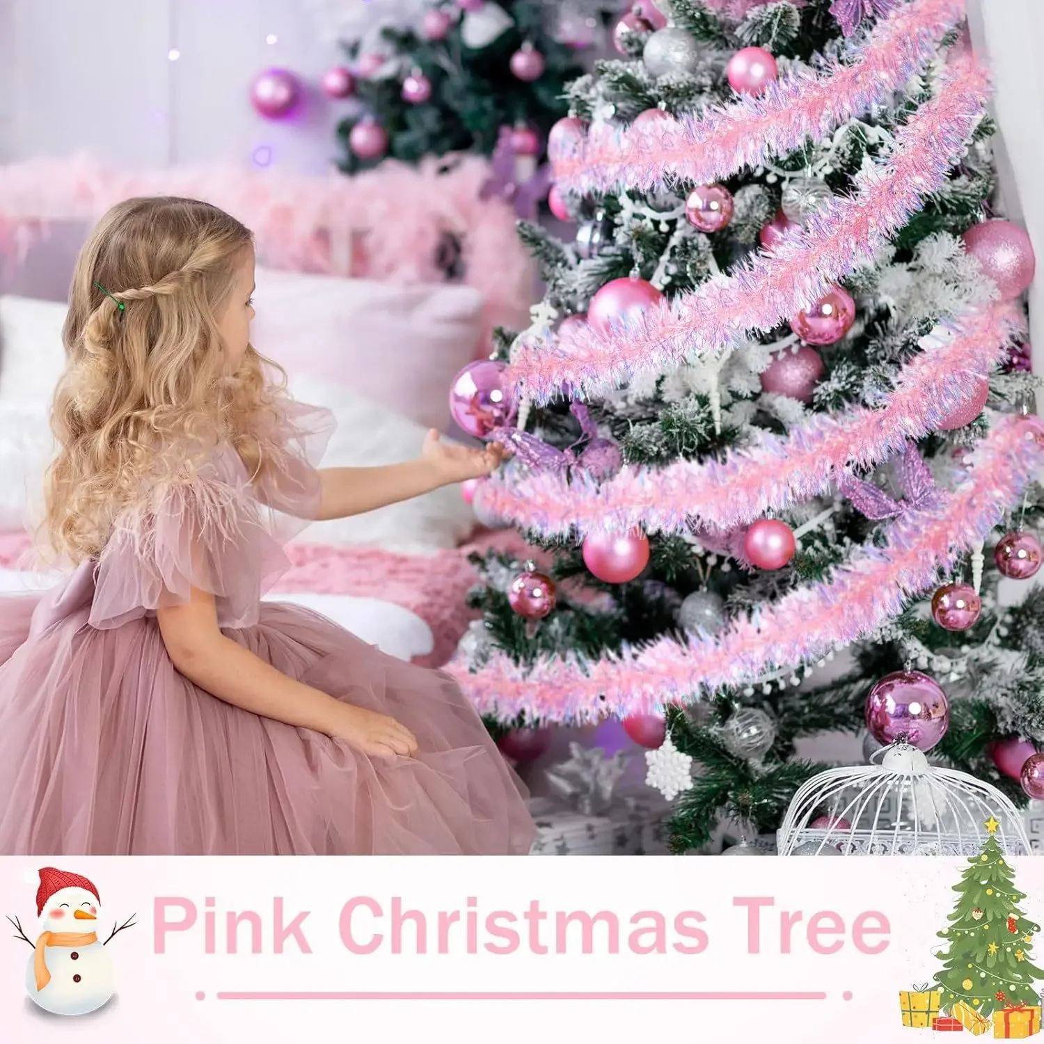 2M Pink Christmas Tinsel Garla - Tinsel Garland Decoration 评论和价格
