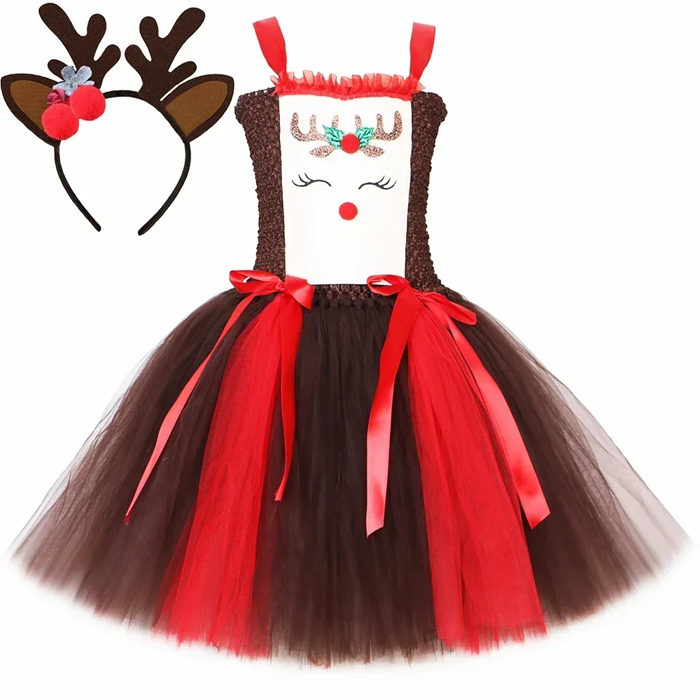 Christmas Party Tutu Dress Rud - Reindeer Antlers Headband 评论和价格