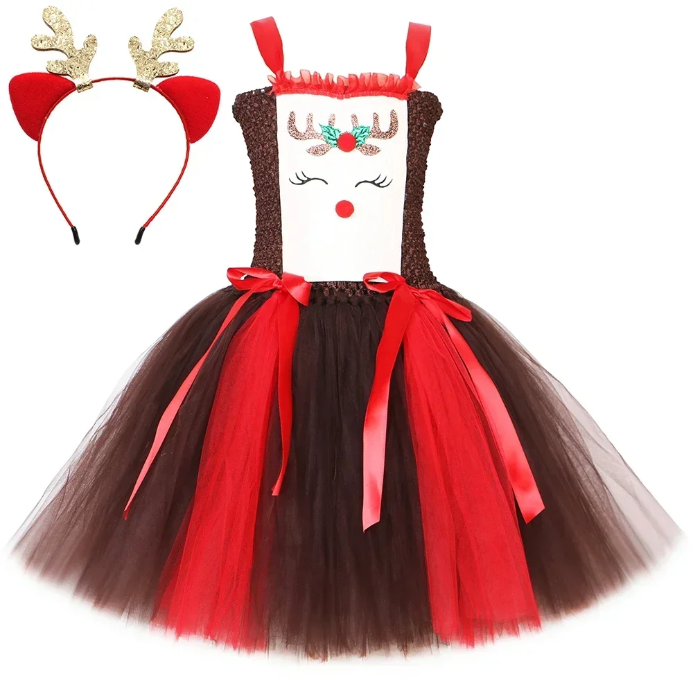 Christmas Party Tutu Dress Rud - Reindeer Antlers Headband 评论和价格