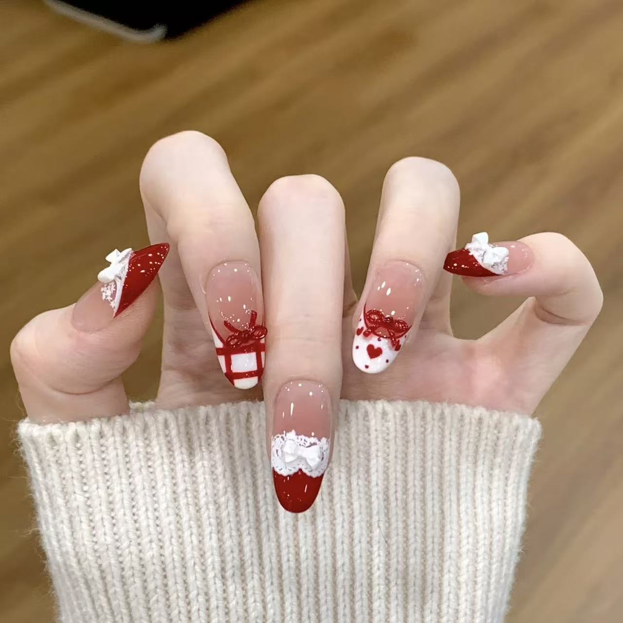 10pcs Handmade Press on Nails  - Christmas Throw Blanket 评论和价格