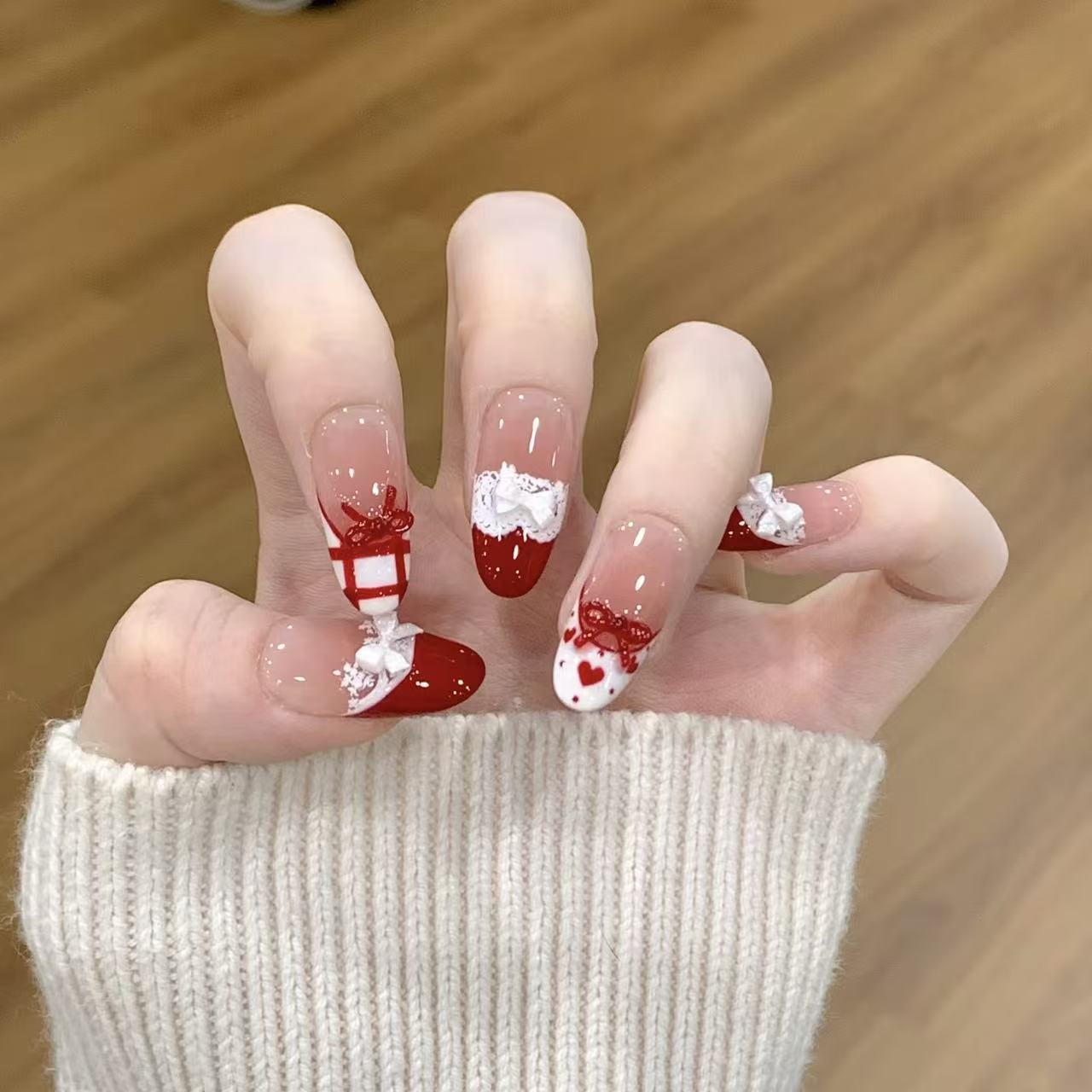 10pcs Handmade Press on Nails  - Christmas Throw Blanket 评论和价格