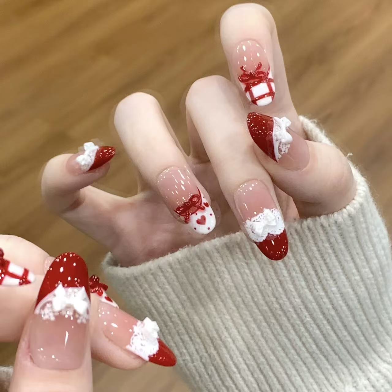 10pcs Handmade Press on Nails  - Christmas Throw Blanket 评论和价格