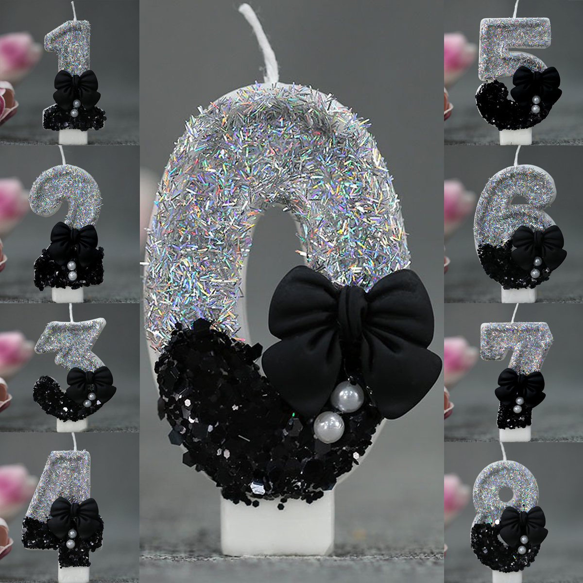 Midnight Bow & Pearl 0-9 Numbe - Holiday Candle Set 评论和价格