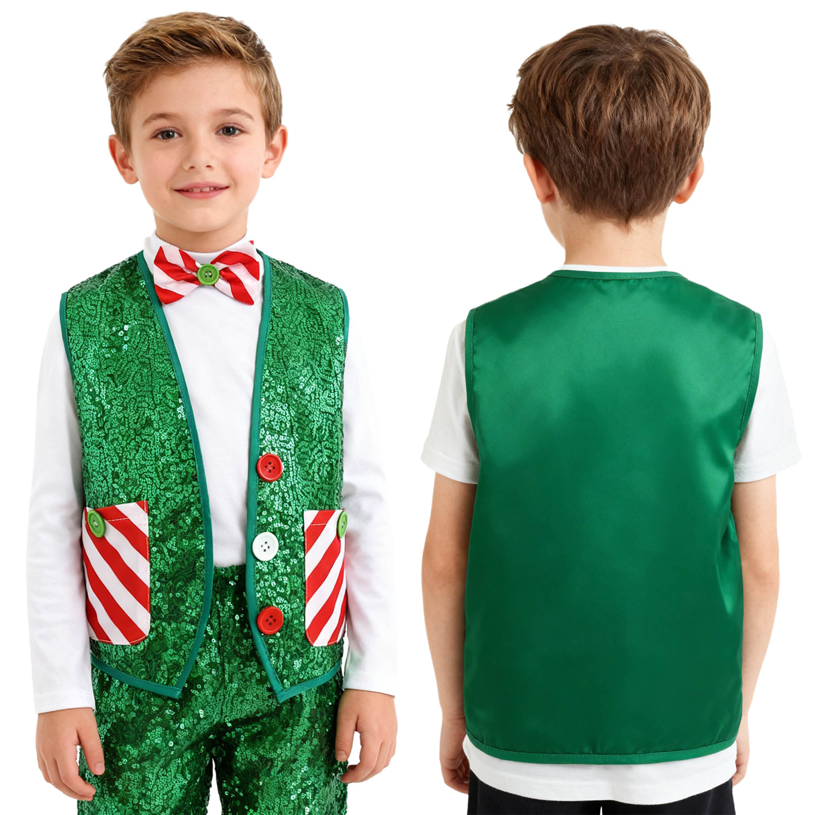 Boys Girls Christmas Shiny Seq - Elf Costume Christmas 评论和价格