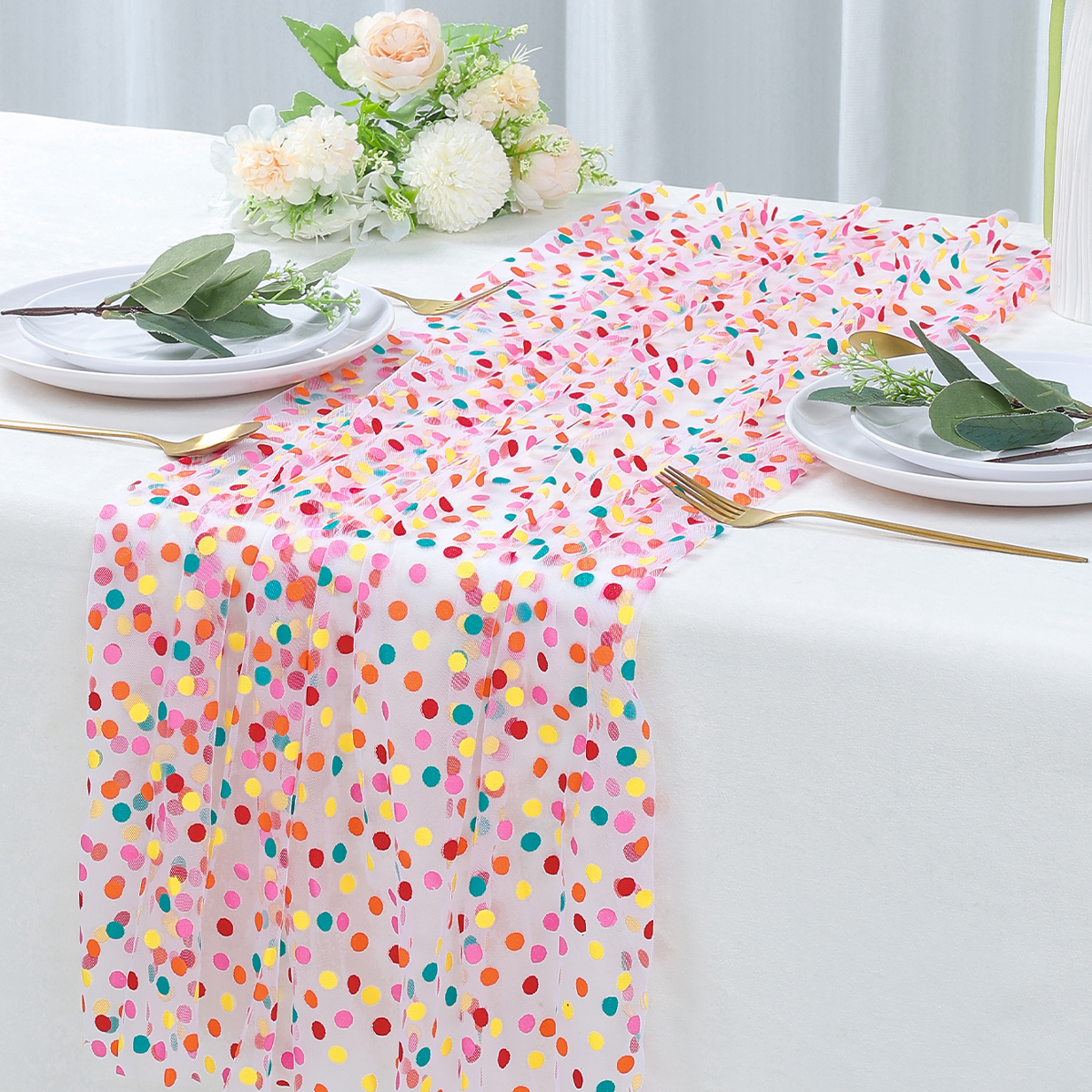 Colorful Dot Gauze Table Runne - Christmas Table Runner 评论和价格