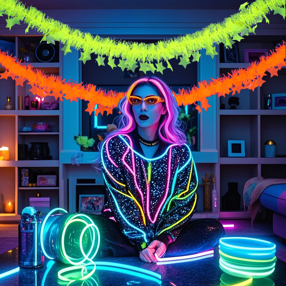 Birthday Theme Fluorescent Mac - Tinsel Garland Decoration 评论和价格