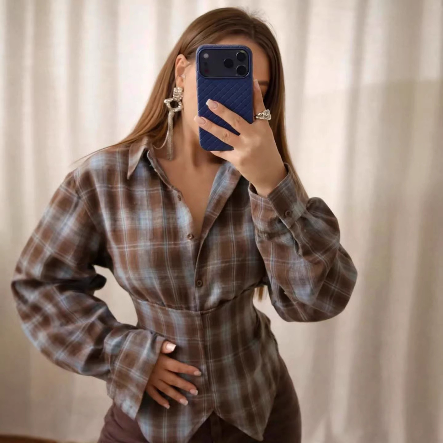 Loose Women's Plaid Blouse Vin - Christmas Throw Blanket 评论和价格