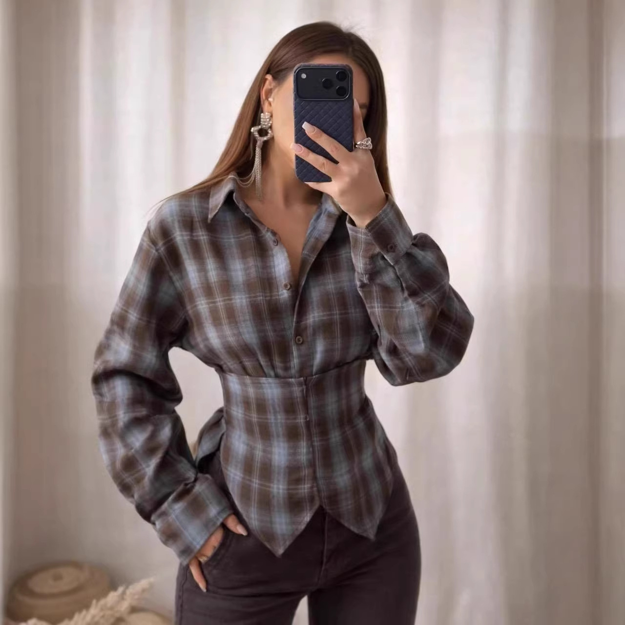 Loose Women's Plaid Blouse Vin - Christmas Throw Blanket 评论和价格